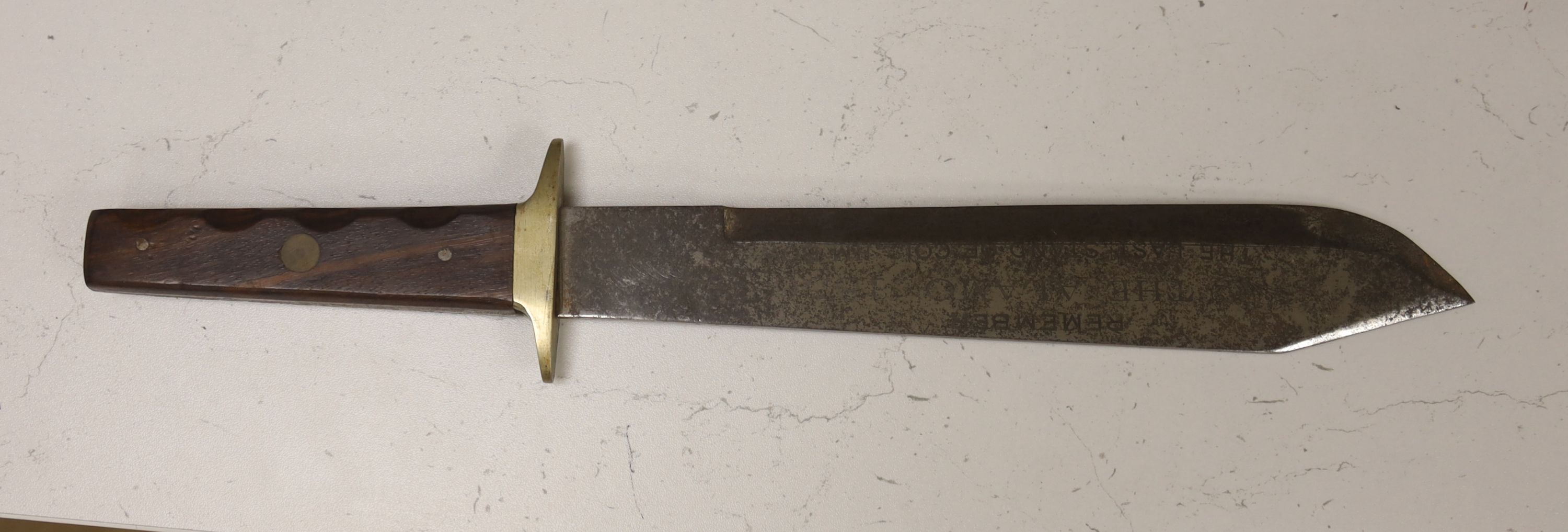 A 19th century French bayonet, together with an early 20th century English bayonet and a ‘Remember The Alamo 1836 The Stand of Colonel Jim' Bowie knife